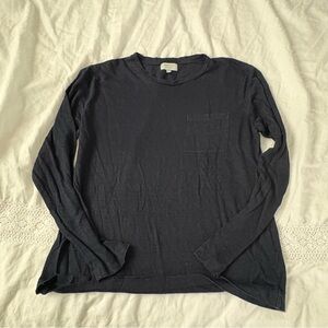 Rough Linen Large 100% Linen Long sleeve top blouse patch pocket navy blue Touch